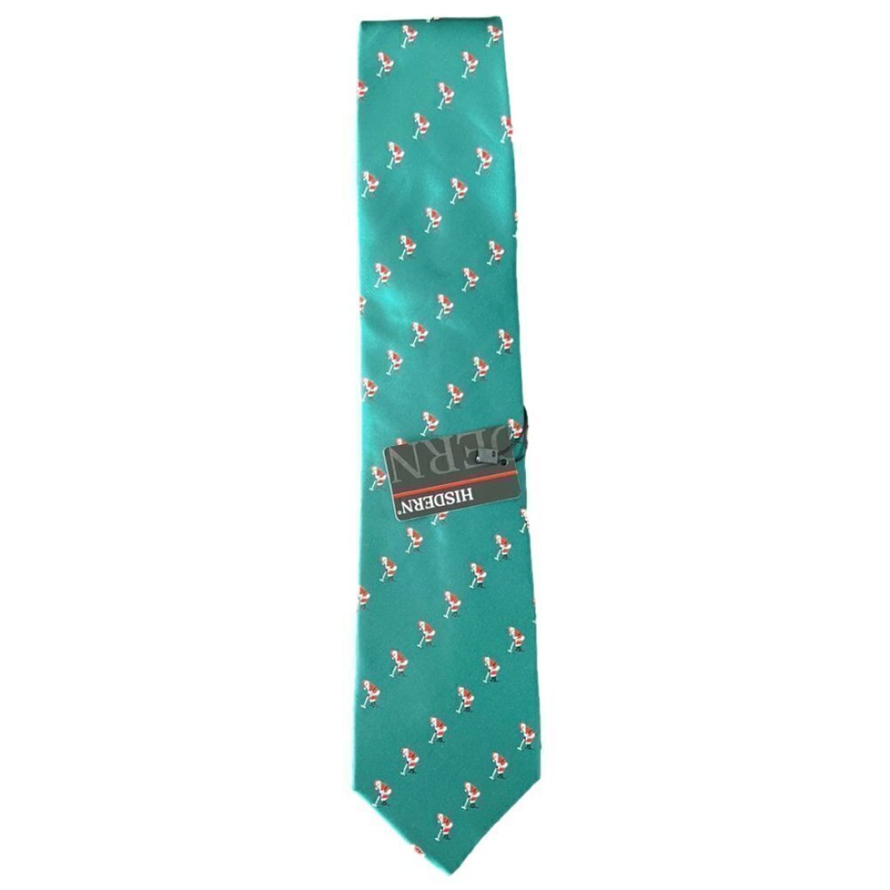 NWT Hisdern Men's Green Tie with Golfing Santa. NEW
